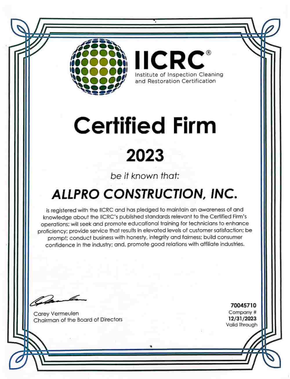 IICRC Certificate